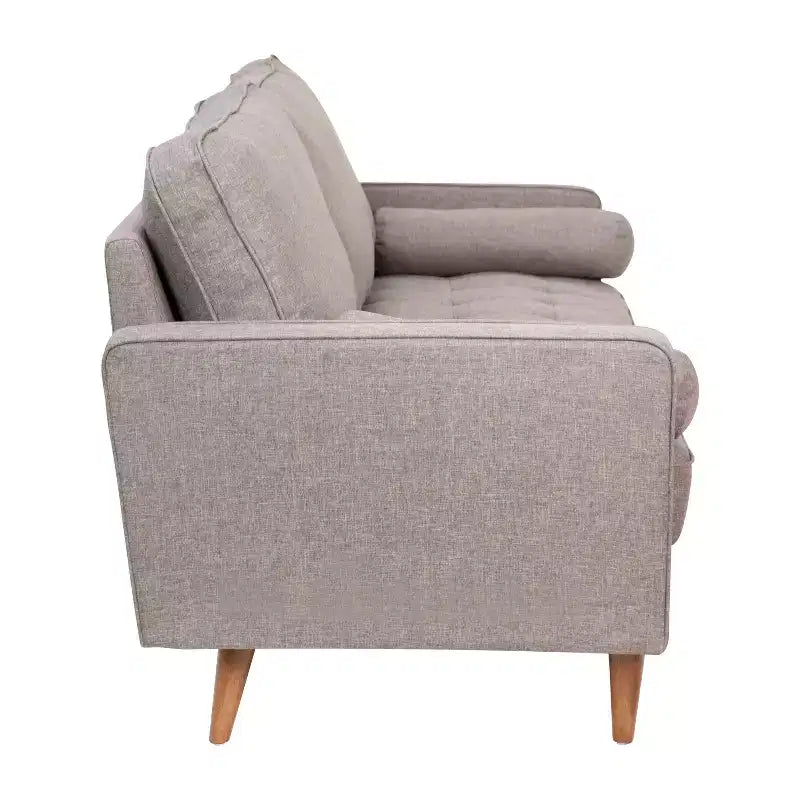 Divano a 3 posti moderno di metà secolo, grigio scuro/grigio ardesia, molle insacchettate, gambe in legno