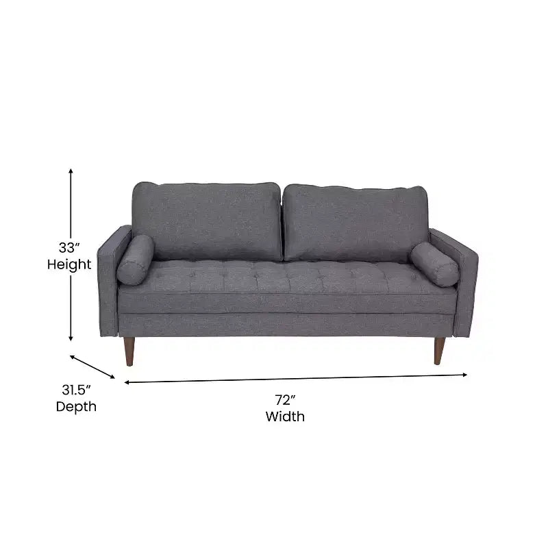 Divano a 3 posti moderno di metà secolo, grigio scuro/grigio ardesia, molle insacchettate, gambe in legno