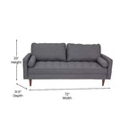 Divano a 3 posti moderno di metà secolo, grigio scuro/grigio ardesia, molle insacchettate, gambe in legno