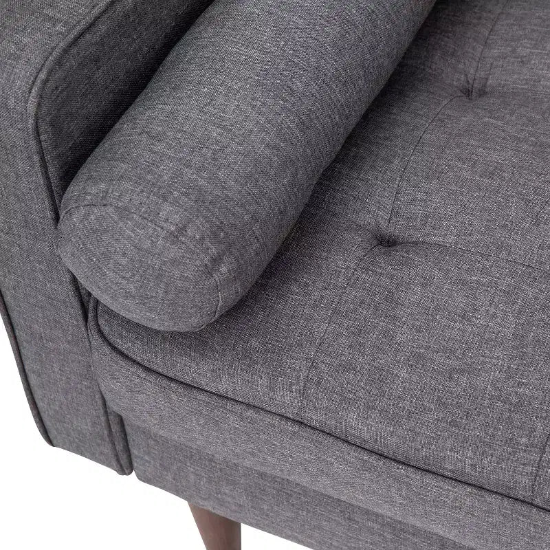 Divano a 3 posti moderno di metà secolo, grigio scuro/grigio ardesia, molle insacchettate, gambe in legno