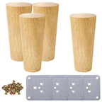 Unique Bargains Wood Furniture Legs Round Solid with Mounting Plate Replacement Feets Set of 4