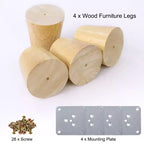 Piedini per Mobili conici Rotondi in Legno Naturale con Piastra di Montaggio, Set da 4