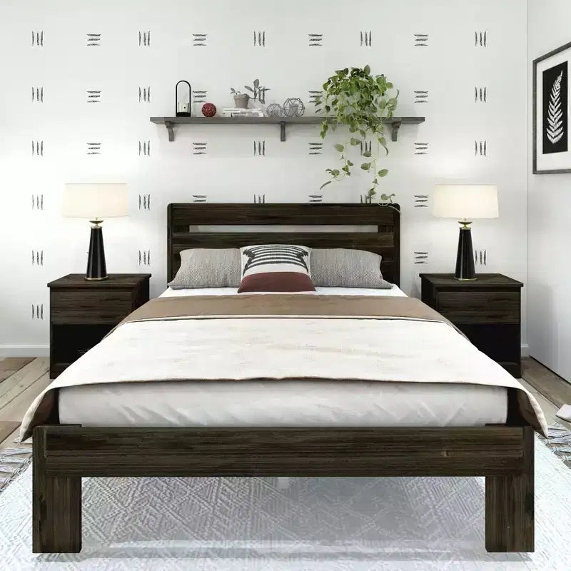 Letto matrimoniale alla francese con testiera a doghe, legno massello, 2 posti letto