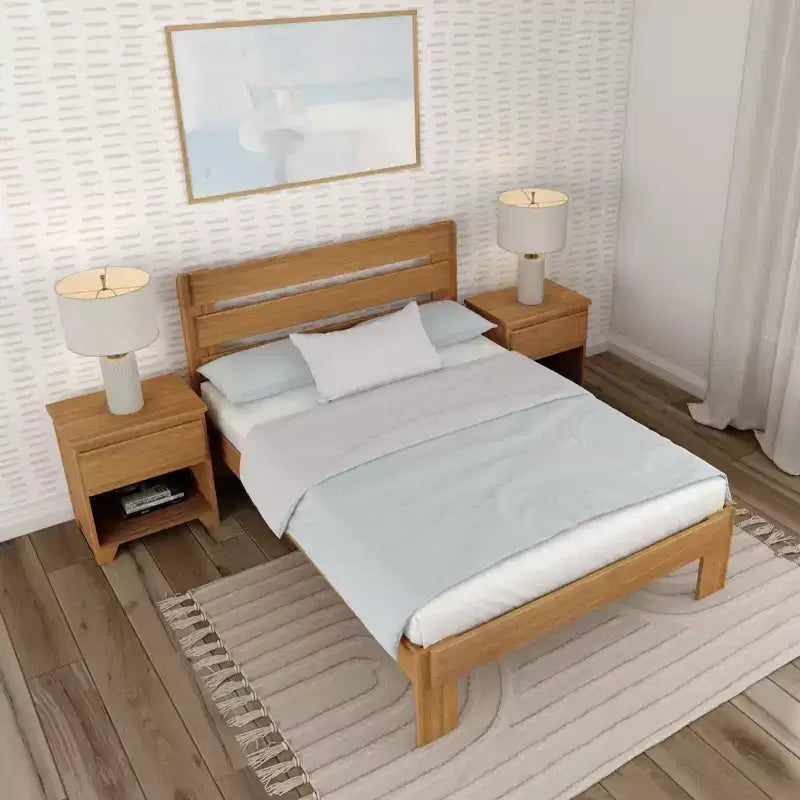 Letto matrimoniale alla francese con testiera a doghe, legno massello, 2 posti letto