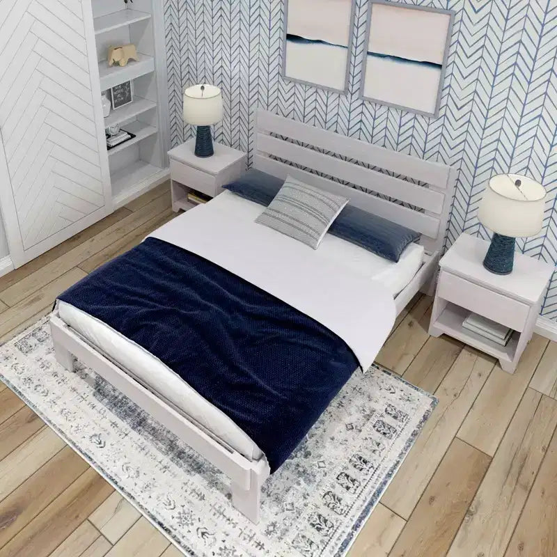 Letto matrimoniale alla francese con testiera a doghe, legno massello, 2 posti letto