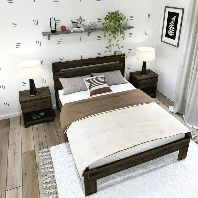 Letto matrimoniale alla francese con testiera a doghe, legno massello, 2 posti letto
