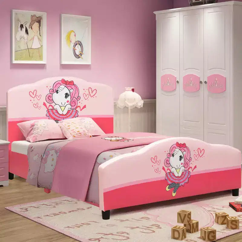 Letto per bambini imbottito rosa con piattaforma per 1 bambino