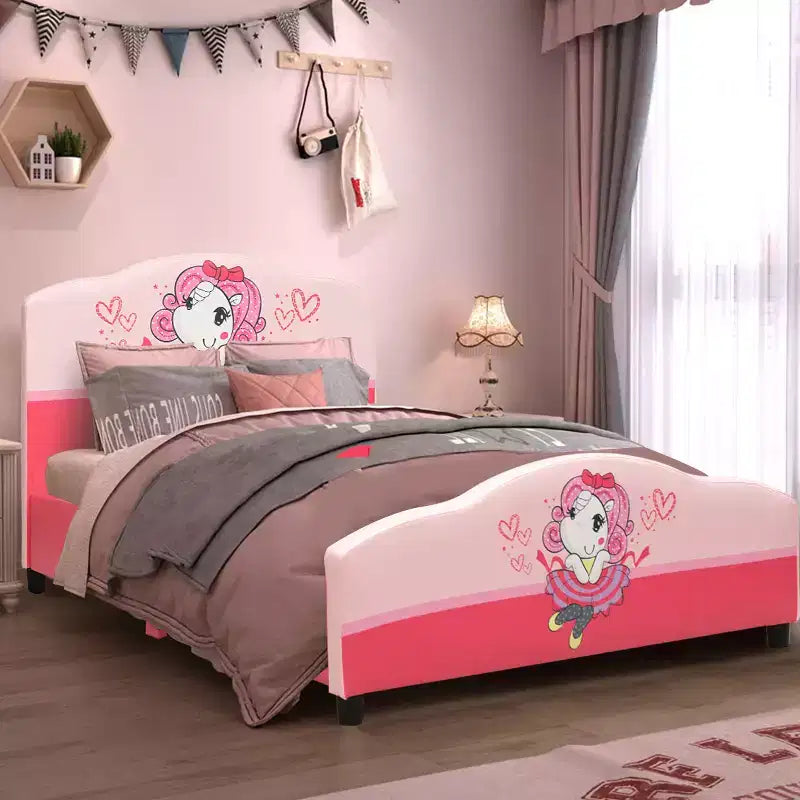Letto per bambini imbottito rosa con piattaforma per 1 bambino