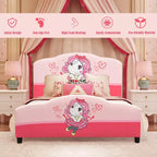 Letto per bambini imbottito rosa con piattaforma per 1 bambino