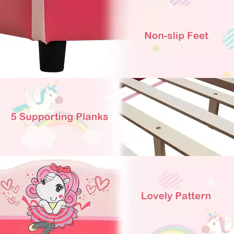 Letto per bambini imbottito rosa con piattaforma per 1 bambino