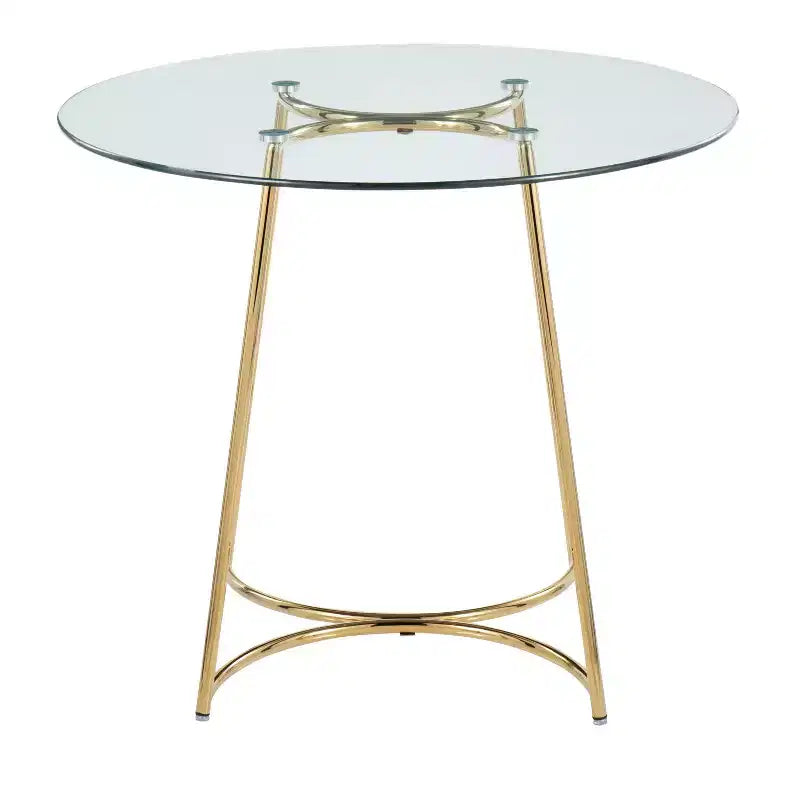 Tavolo da pranzo rotondo in vetro temperato da 35", struttura nera/oro/cromata, 4 posti