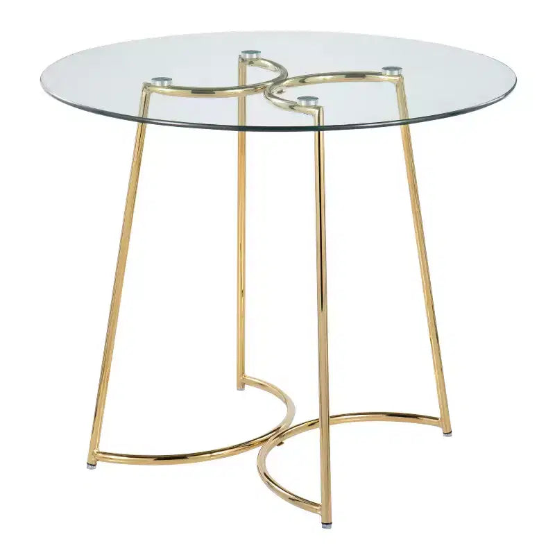 Tavolo da pranzo rotondo in vetro temperato da 35", struttura nera/oro/cromata, 4 posti