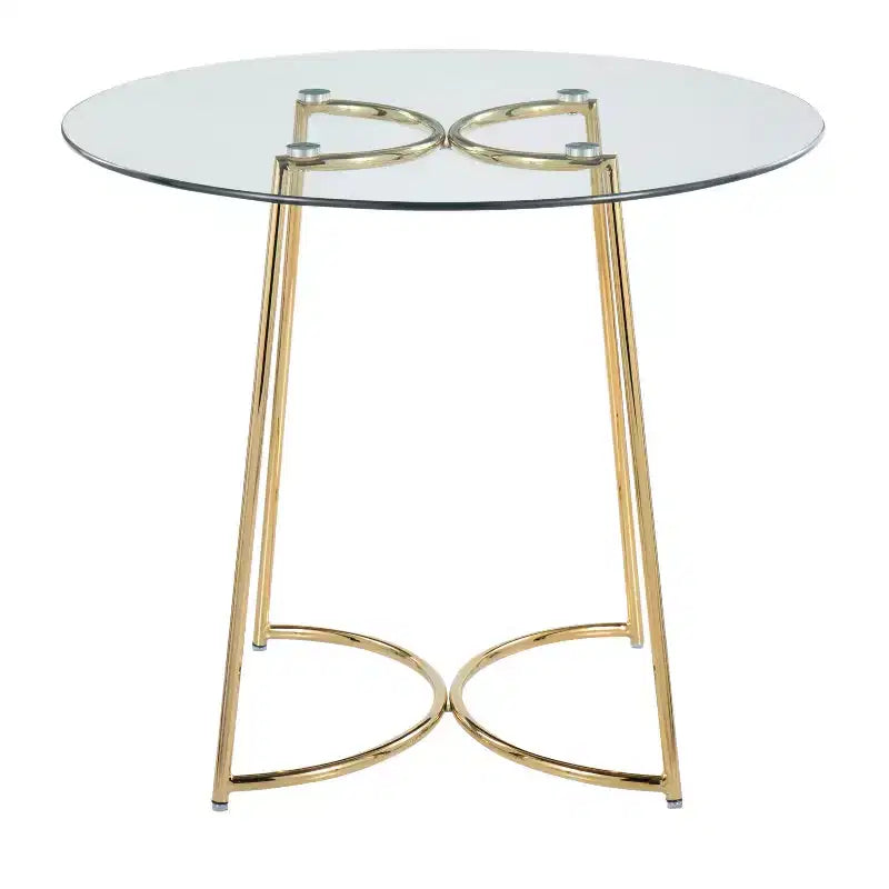 Tavolo da pranzo rotondo in vetro temperato da 35", struttura nera/oro/cromata, 4 posti