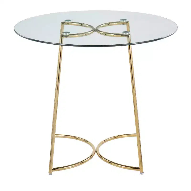 Tavolo da pranzo rotondo in vetro temperato da 35", struttura nera/oro/cromata, 4 posti