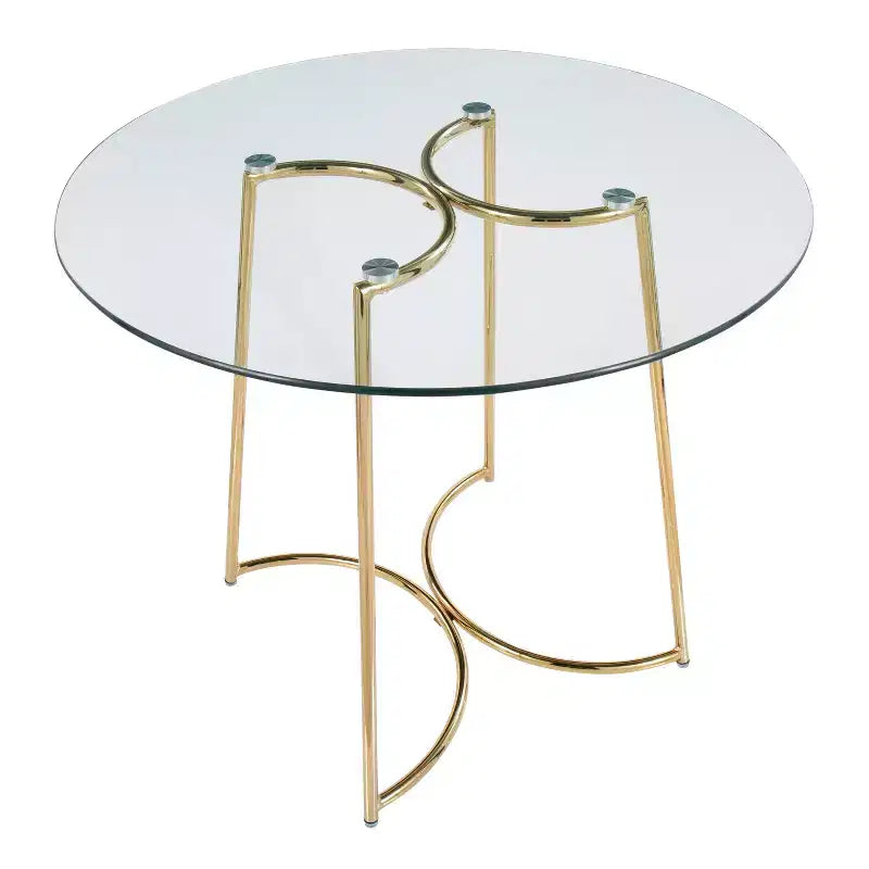 Tavolo da pranzo rotondo in vetro temperato da 35", struttura nera/oro/cromata, 4 posti
