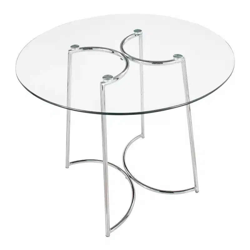Tavolo da pranzo rotondo in vetro temperato da 35", struttura nera/oro/cromata, 4 posti