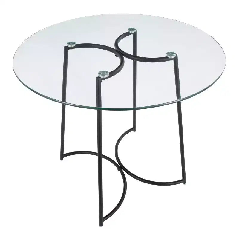Tavolo da pranzo rotondo in vetro temperato da 35", struttura nera/oro/cromata, 4 posti