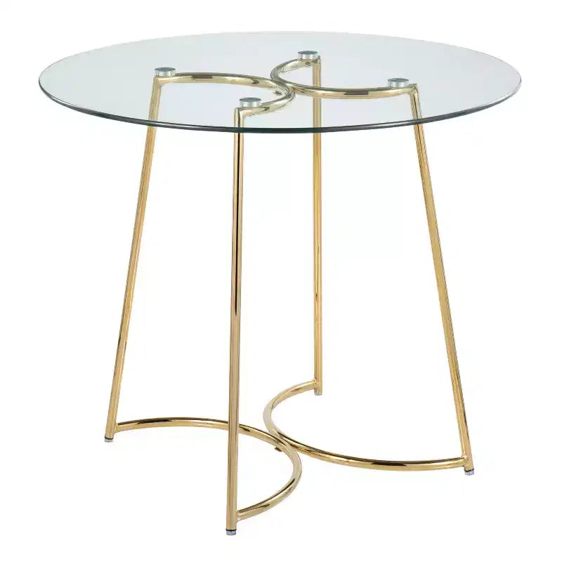 Tavolo da pranzo rotondo in vetro temperato da 35", struttura nera/oro/cromata, 4 posti
