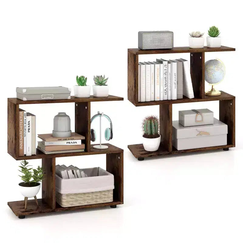 Libreria a 2 ripiani a S nera/marrone, set da 2