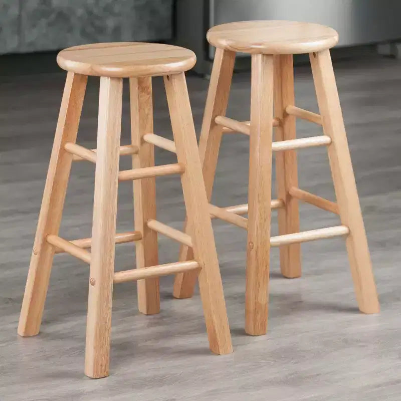 Sgabelli da bancone rotondi senza schienale in legno naturale, set da 8