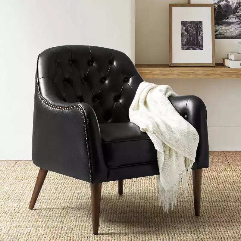 Poltrona a barilotto in vera pelle capitonné, seduta singola – Beige / Nero / Cammello / Blu Marino