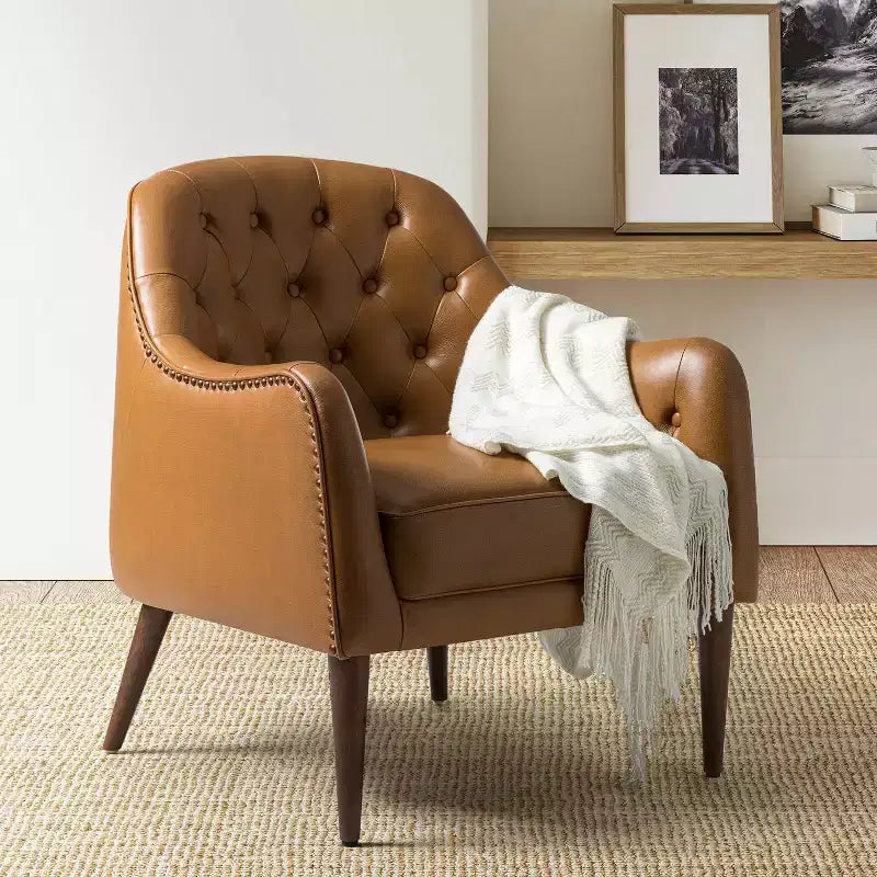 Poltrona a barilotto in vera pelle capitonné, seduta singola – Beige / Nero / Cammello / Blu Marino