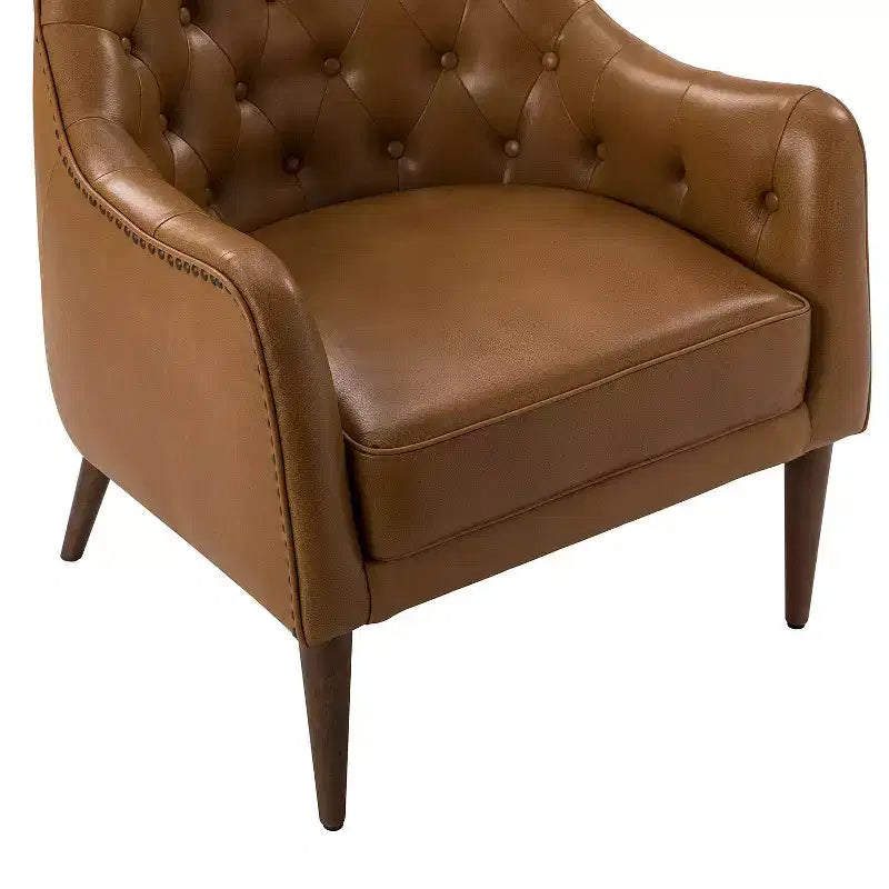 Poltrona a barilotto in vera pelle capitonné, seduta singola – Beige / Nero / Cammello / Blu Marino
