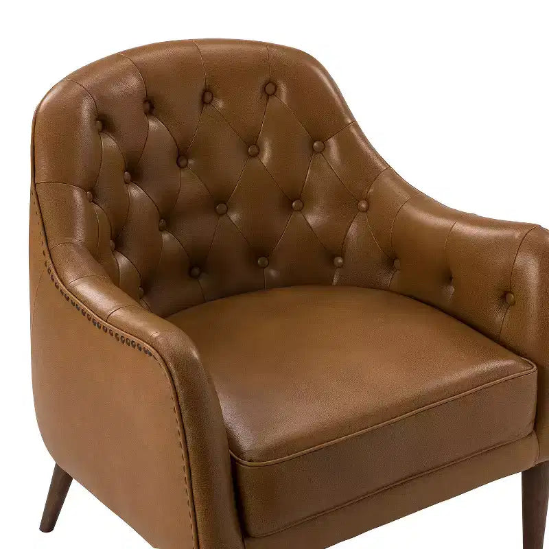 Poltrona a barilotto in vera pelle capitonné, seduta singola – Beige / Nero / Cammello / Blu Marino