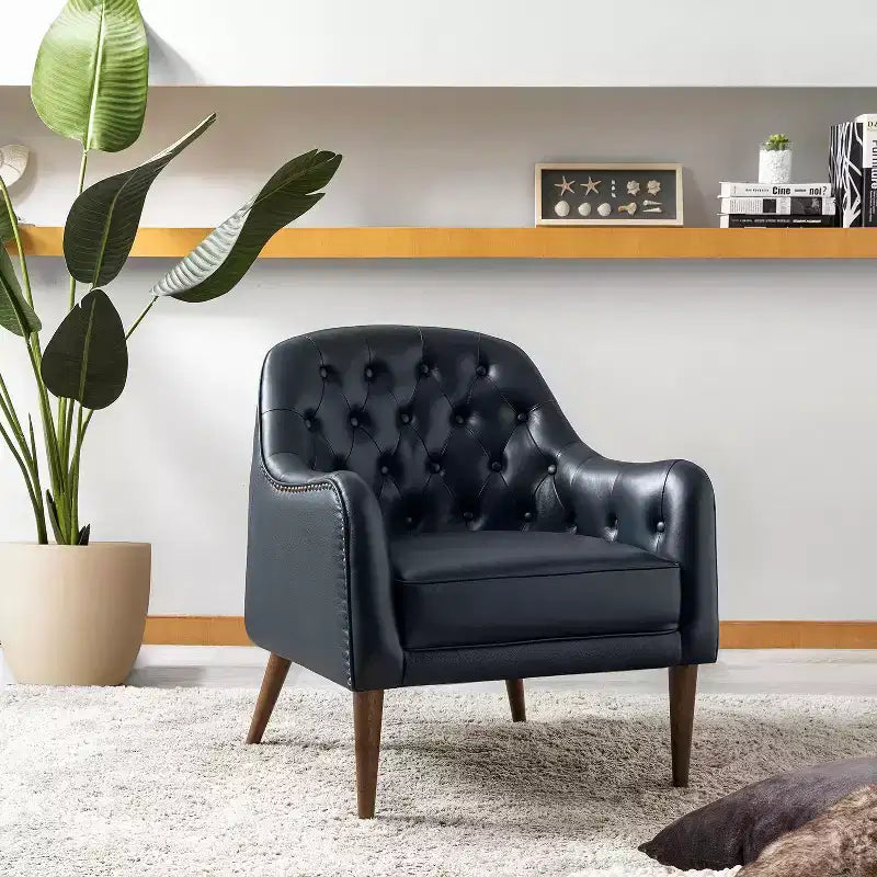Poltrona a barilotto in vera pelle capitonné, seduta singola – Beige / Nero / Cammello / Blu Marino