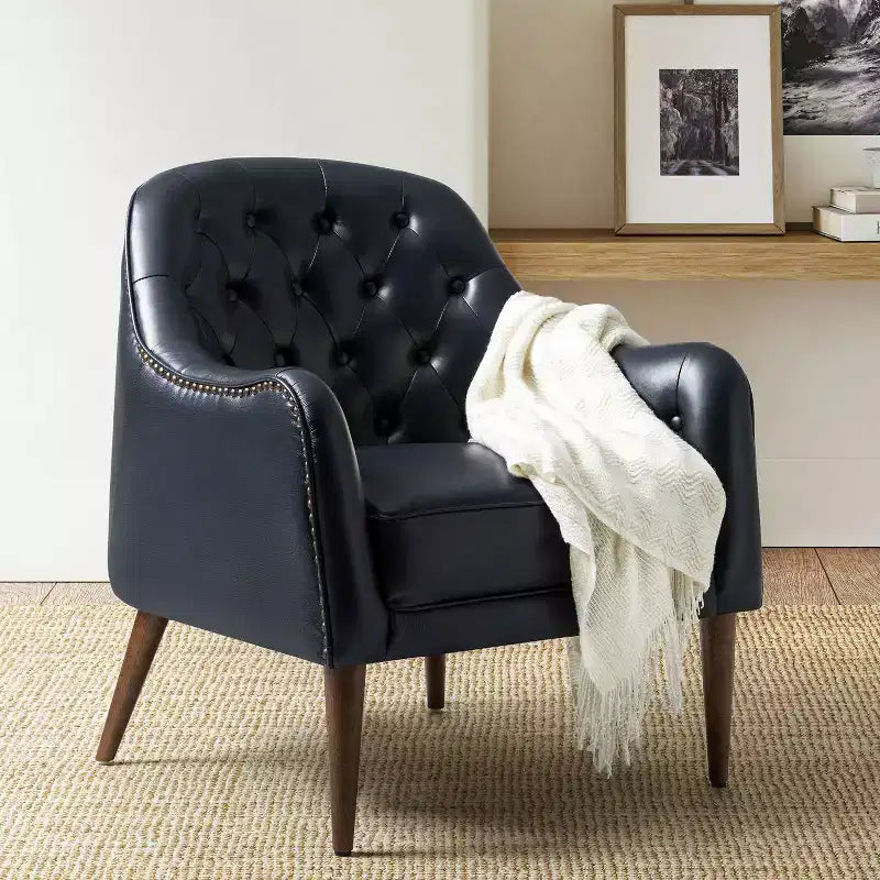 Poltrona a barilotto in vera pelle capitonné, seduta singola – Beige / Nero / Cammello / Blu Marino
