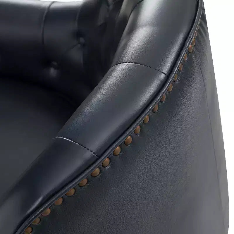 Poltrona a barilotto in vera pelle capitonné, seduta singola – Beige / Nero / Cammello / Blu Marino