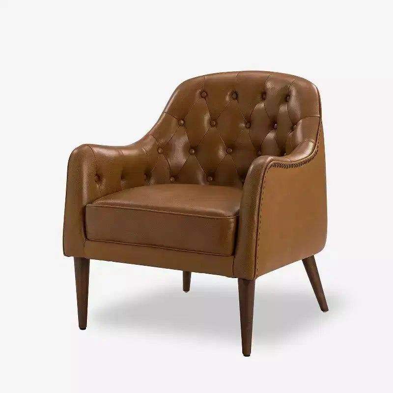 Poltrona a barilotto in vera pelle capitonné, seduta singola – Beige / Nero / Cammello / Blu Marino