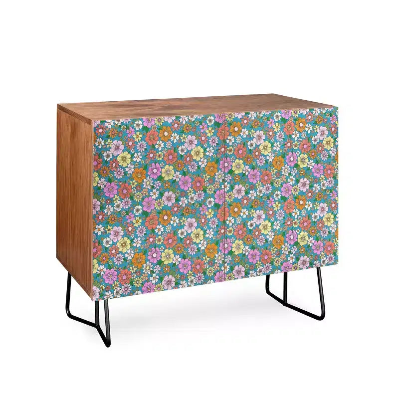 Credenza Marrone Noce Floreale, Stile a 2 Ante, Montaggio da 1 a 2 Persone
